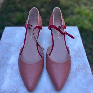 Anthropologie Two-Tone Pointed Slingback Heels in Tan and Red
